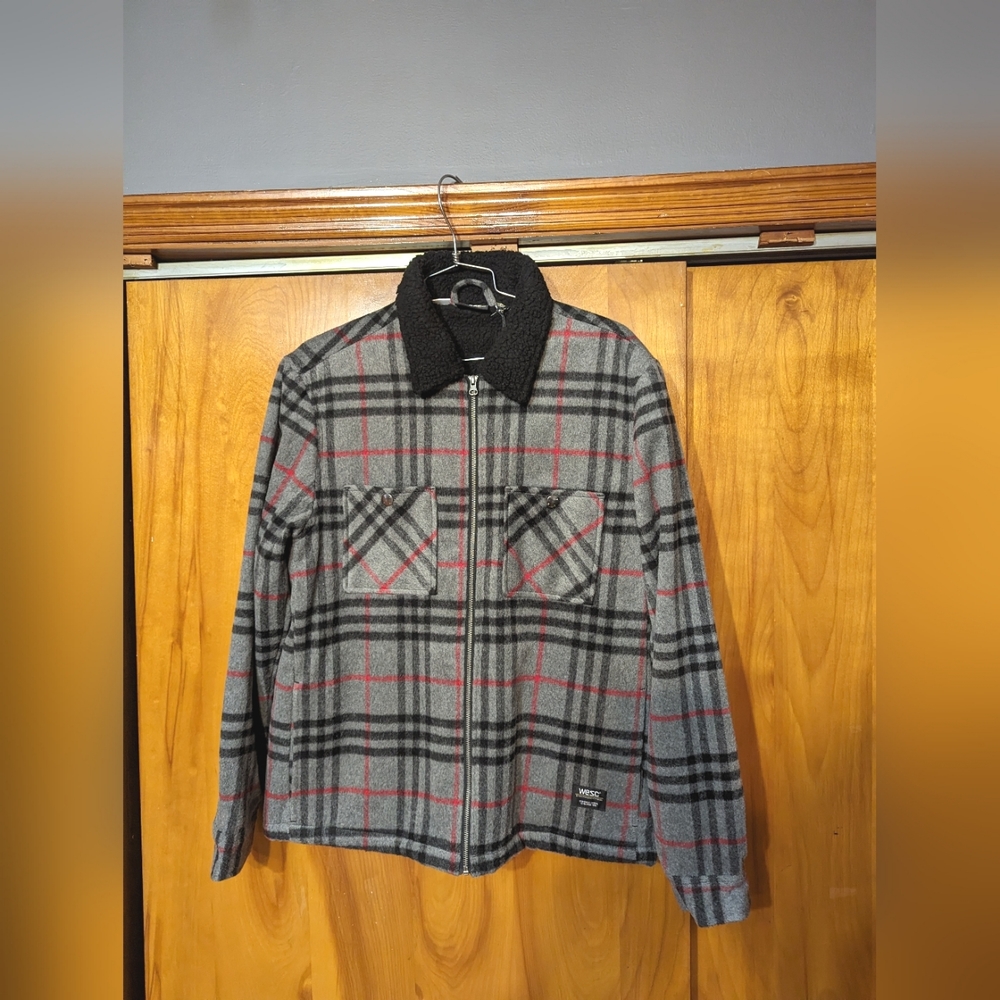 WESC wool plaid jacket with fur sherpa lining Size XL